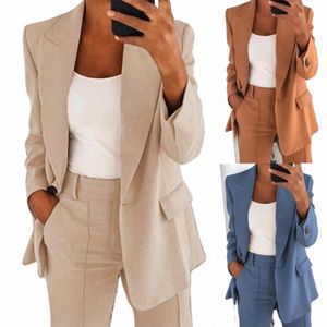 Stylowa kurtka marynarska Lady Solid Color LG Sleeve Blazer Solid Kolor Płaszcz Kobiet do spotkania K2Y8#