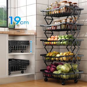 Racks Folding Kitchen Multilayer Fruit and Vegetable Shelf Floor Type Storage Basket Toilet Living Room Cosmetic Multifunctional Rack