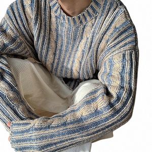 autumn Clothing Men's Knitted Printed Luxury Jacquard Pullovers Sweater Solid Color Loose O Neck Lg Sleeve Vintage Knitwear u50A#