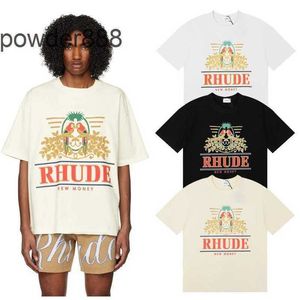 Rhude Длиннохвостый попугай с принтом 230 г из чистого хлопка двойной пряжи High Street Повседневная универсальная футболка с короткими рукавами для мужчин и женщин