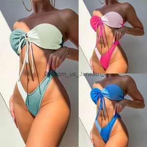 Costumi da bagno da donna 2023 New Snake Denim Colorblock Tube Top Strap Set bikini sexy Costume da bagno donna Costumi da bagno brasiliano T240328