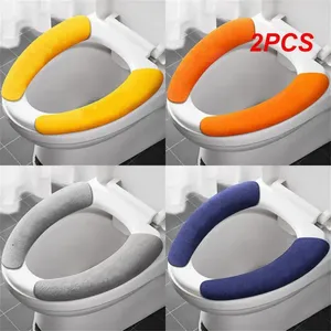 Toilet Seat Covers 2PCS Universal Cover Soft WC Paste Sticky Pad Washable Bathroom Warmer Lid Cushion Solid