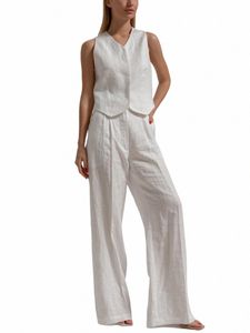 Brladies Summer Womem Chic Cott Gilet di lino Pantaloncini Abito a due pezzi Set 2023 Office Ladies Chic Set da 2 pezzi Abiti da donna Nuovo I9Ra #