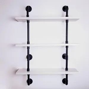 Hooks Industrial Floating Pipe Shelves Wall Mounted Hanging Bathroom Shelf 3 Tiers Farmhouse (Planks Are Not Included)