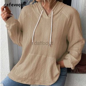 Women's Hoodies Sweatshirts 2023 Ny Solid Color Pullover T-shirt Autumn and Winter Womens Casual Jacquard Patch Bag Takstring Loose Hooded 24328