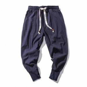 calça de harém de linho de castão homens homens elásticos sólidos cortantes de rua de rua 2022 novas calças de crotchas largadas de calça casual homens Q9vy#