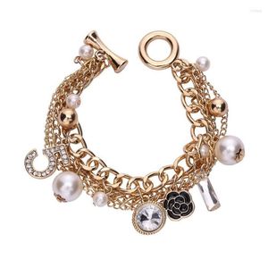 Charm Armband Korean Multilayer Pearl Armband Flower Number 5 Pendant Jewelry Woman Accessories Gift307i