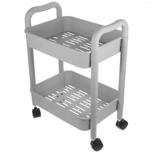 Hooks Plastic Rolling Utility Cart Bathroom Storage Trolley Double Tier Mobile Shelf Organizer