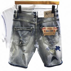 Männer Grau Denim Shorts Löcher Jeans Elastische Casual Shorts Hohe Qualität Männlich Stretch Cott Denim Jeans Shorts Knielangen Jeans Q1hG #