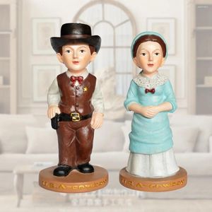 Estatuetas decorativas EUA Estados Unidos American West Cowboy Feminino Masculino Tradicional Vestido Nacional Artesanato Escultura Figura Modelo Brinquedos Presente