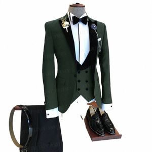 Formell busin grön kostym män 3 stycken manlig jacka anpassade fi brudgum bröllop kostym tuxedo elegant parti blazer västbyxor set o6mh#