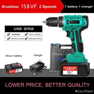 gereedschap 158VF 13mm Cordless Impact Drill Brushless Impact Drill Screwdriver with Battery 120N Repair Machine Household Cleaning Kit Tool