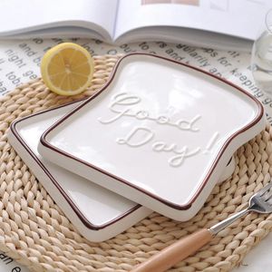 Nordic Ceramic Dessert Bread Plates Toast Shape Breakfast Dinner Cute Plates Western Salad Fruit Snack Tray Decorative Tableware