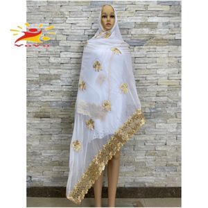 Sciarpa di chiffon di alta qualità delle donne africane ricamo delle donne musulmane Hijab economico sciarpa di chiffon disegno di giunzione 240314