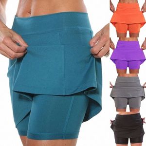 Kvinnors fi-sportkjolar fast färg anti-exponering skort som kör tennis golf shorts andningsbar kort dr med fickor g42p#