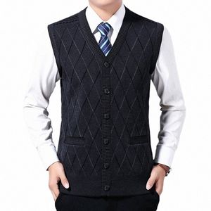 2023 Nya FI -märkeströjor män tröjor Vest ärm Slim Fit Jumpers Knitwear Autumn Korean Style Casual Clothing Male 63GJ#