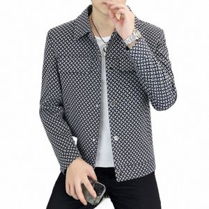 2023 Autumn Plaid Men's Jacket Korean Fi Slim Fit Bomber Jacket Men Clothing Lapel Casual Busin Social Streetwear Coats Z6N7#