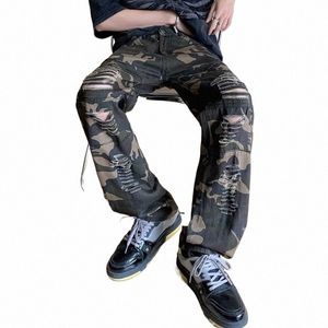 2023 New Fi Camoue Baggy 넓은 다리 찢어진화물 y2k 바지 남성 의류 스트레이트 힙합 lg 바지 pantal homme a70h#