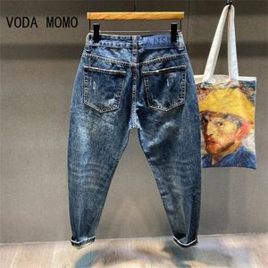 Jeans rasgados homens cinza escuro estiramento calças angustiado casual harem hip hop remendado tornozelo comprimento calças marca 240311