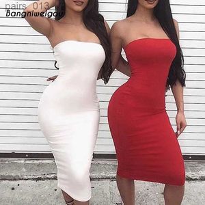 Basic Casual Dresses Bangniweigou Sexy Off Shoulder Tube Dress Summer Women Black White Bodycon Sundress Strapless Stretchy Bandage Robe Femme yq240328