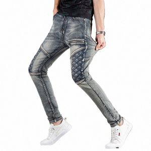 FI Slim Design Cool Man Jeans Hip Hop Persnalized Zipper Retro Men's LG Pants Embroidery Four Seass Byxor D43N#