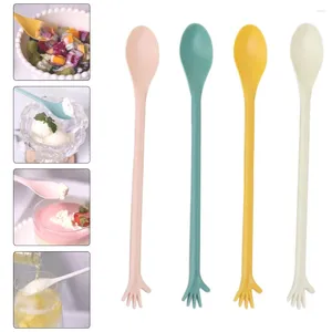 Spoons 4 Pcs Flatware Silicone Stirring Rod Palm Shaped Dessert Scoops Spoon Home Tableware Creative Coffee