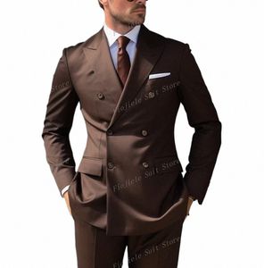 New Brown Men Busin Suit Groomsman Tuxedos Party Prom Prom Discal Ocn 2 قطعة مجموعة سروال X5DM#