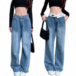 women's Jeans Woman High Waist Female Clothing Y2k Denim Streetwear Straight Leg Jeans Korean Fi Vintage Clothes Pants Blue U6OP#