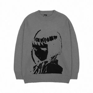 harajuku Handsome Pullover Sweater Oversized Japanese Anime Carto Style Men and Women Print Knitted Sweater Lg Sleeves Tops e9vC#