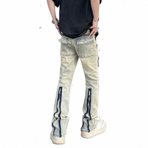 Винтажные уличные джинсы для мужчин Тонкие оригинальные молнии Y2k Узкие брюки Vaqueros Hombre Осень Fit Брюки Уличная одежда Джинсовые брюки O24p #