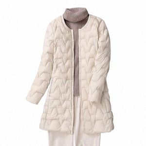 donne autunno e inverno caldo cappotto casual Lg Down Jacket femminile di colore solido monopetto Parka 2023 nuovo D7bd #