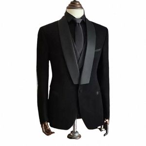 men Suits High Quality Black 3 Piece Jacket Pants Vest Elegant Blazer Luxury Outfits Set Wedding Evening Party Costume Homme D4wM#