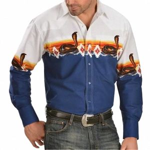 Мужская рубашка в стиле вестерн с рисунком змеиного рисунка 3D-печать на открытом воздухе Street Lg Sleeve Butt Fi Дизайнерская одежда 2023 N4xH #