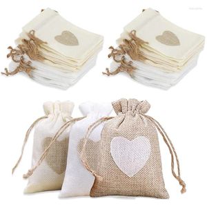 Storage Bags 10Pcs/Lot Love Heart Linen Drawstring 10x14cm Burlap Bag Jewelry Small Pouch Wedding Christmas Gift Package Pocket