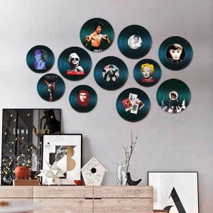 Stickers American Round Vintage Vinyl Record Wall Decor Home Restaurant Bar House Living Room Decoration Rich Texture Wood Painting Mural