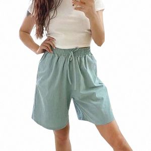 Mulheres Cott shorts verão casual sólido dois bolsos shorts cintura alta shorts soltos para meninas macio legal feminino 11i6 #