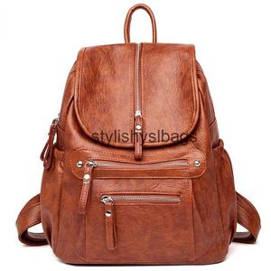 Backpack Style Shoulder Bags Women High Quality Leather Backpacks Vintage Female Bag Sac A Dos Travel Ladies Bagpack Mochilas School for Girls H240328