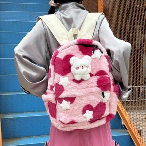 School Bags Y2k Girl Star Backpack Korean Fashion Large Capacity Fluffy Cute Bag Harajuku Fur Kawaii Travel Sweetwear 2024 Winter