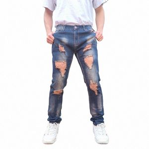 Högkvalitativ rak hål man denim jeans plus storlek 28-42 lg byxor för manlig hiphop rippade mäns avslappnade byxor fi 444s#