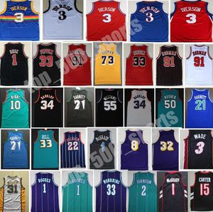 Costura retro basquete Allen Iverson Jersey Vince Carter Charles Barkley Kevin Garnett Tracy McGrady Karl Malone Dennis Rodman Derrick Rose Gary Payton Bibby