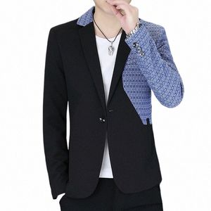 Корейский Fi Лоскутный пиджак для мужчин 2024 Весна Slim Fit Повседневные деловые блейзеры Уличная одежда Социальные свадебные пальто Dr Coats G3H8 #