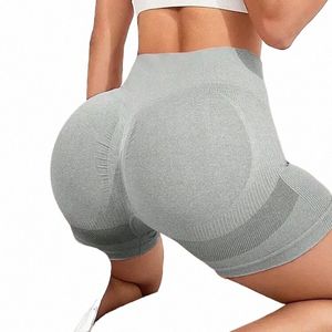 women Seaml Yoga Shorts High Waist Leggings Sport Solid Nyl Knitting Butt Lifting Trainning Cycling Gym Tights Shorts x0fg#