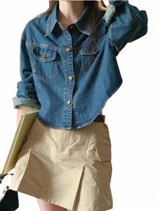 Söta korta rockar Ny designkvinnor LG Sleeve Casual Japan Girls Preppy Style Single-Breasted Butt Blue Jeans Denim Jackets 26bm#