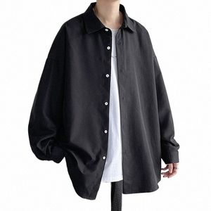 2023 Spring Simple Black Lg Sleeve Shirts Men Korean Mens Harajuku White Oversized Shirt Male Butt Up Shirts Blouses 5XL-M X4dk#