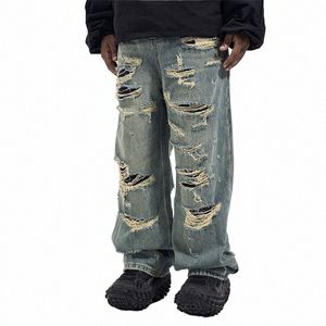 herrgata slitage breda ben jeans hip hop y2k jeans herr streetwear rak ons ​​retro överdimensionerade casual denim byxor u3qv#
