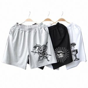 Y2k Fi Godd Tattoo Print Sweatpant Sommer Elastische Hohe Taille Lässige Radfahren Strand Lose Shorts Frauen Kleidung Streetwear O1He #