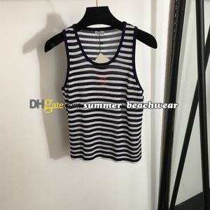 Designer Women Tank Tops T Shirts Summer Women Tops Tees Top Embroidery Sexig Casual ärmlös Backless Top Shirts Solid Stripe Color Vest