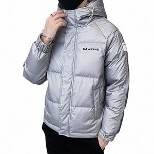 Winter White Duck Down Jacket For Men 80% LG Sleeve With Striped Coat Hooded Wave Cut W9HJ#