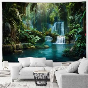 Tapestries Tropical Jungle Waterfall Landscape Tapestry Green Plants Nature Forest Home Living Room Decor Garden Wall Hanging