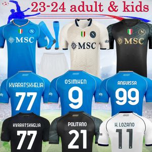23 24 Napoli Özel Futbol Formaları 2023 Maradona Napoli Ev Away Hayranlar Oyuncu Koulibaly Yetişkinler ve Çocuk Kiti 4. Zielinski Insigne Kvaratskhelia Futbol Gömlekleri